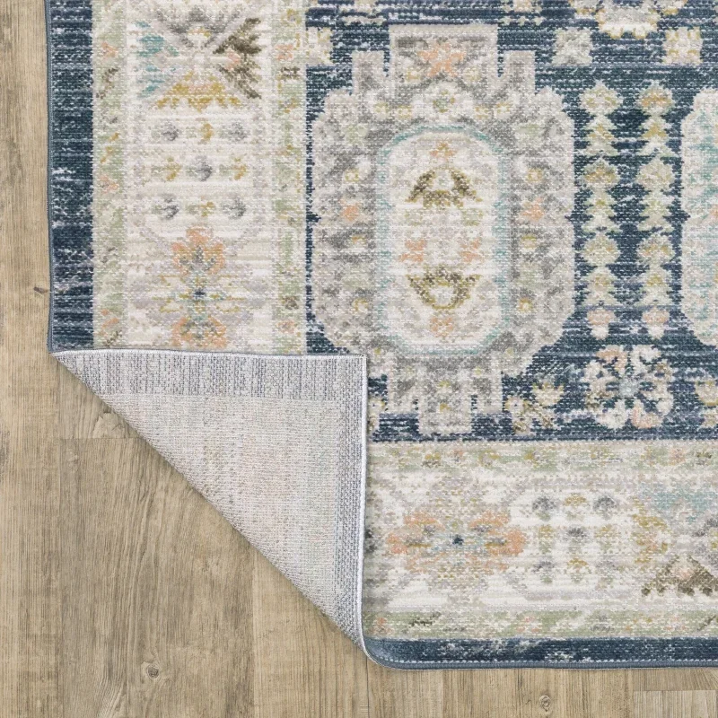 Tapete Cava Medallones en Azul Marino con Beige