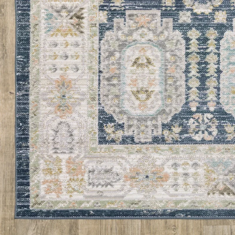 Tapete Cava Medallones en Azul Marino con Beige