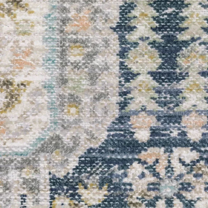 Tapete Cava Medallones en Azul Marino con Beige