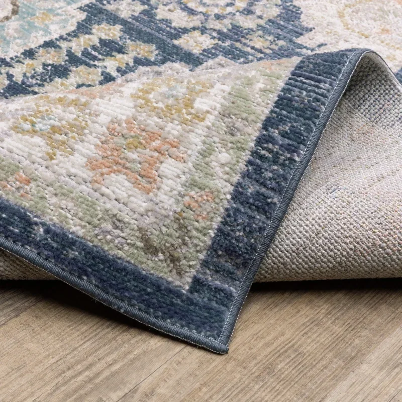 Tapete Cava Medallones en Azul Marino con Beige