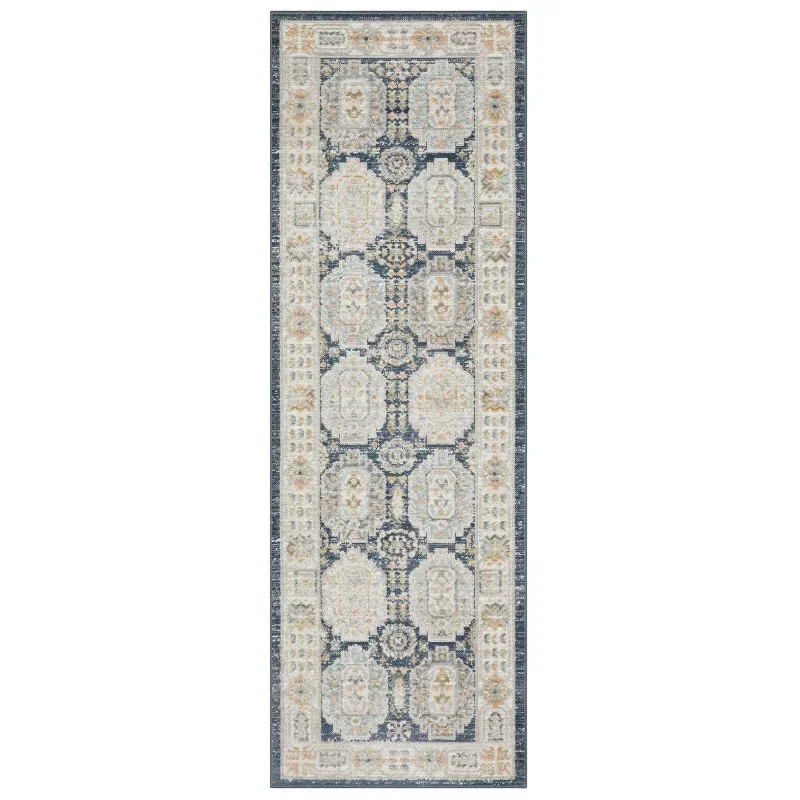 Tapete Cava Medallones en Azul Marino con Beige