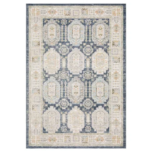 Tapete Cava Medallones en Azul Marino con Beige