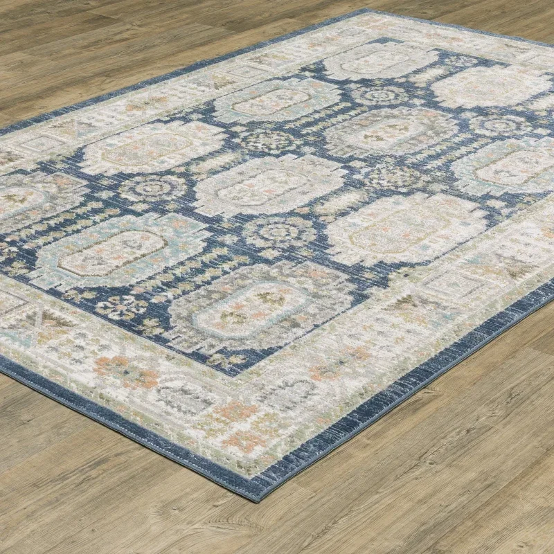 Tapete Cava Medallones en Azul Marino con Beige