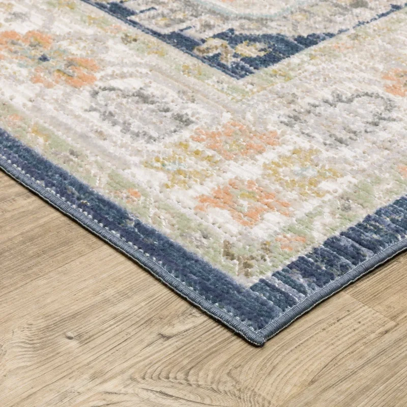 Tapete Cava Medallones en Azul Marino con Beige