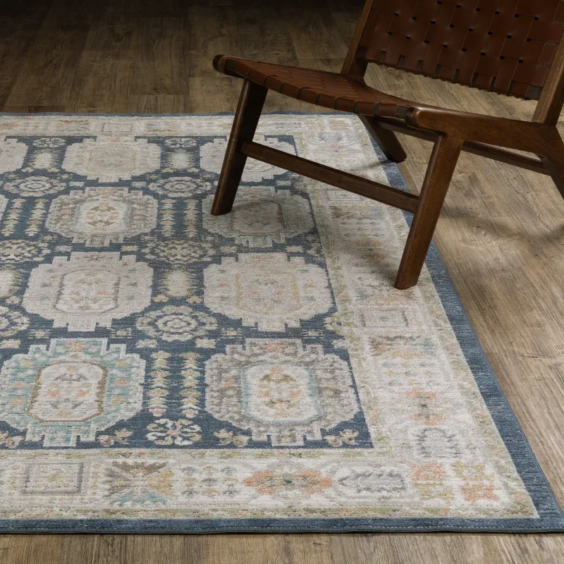 Tapete Cava Medallones en Azul Marino con Beige