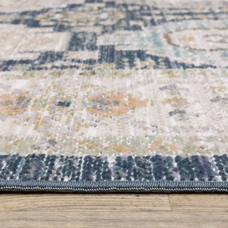 Tapete Cava Medallones en Azul Marino con Beige