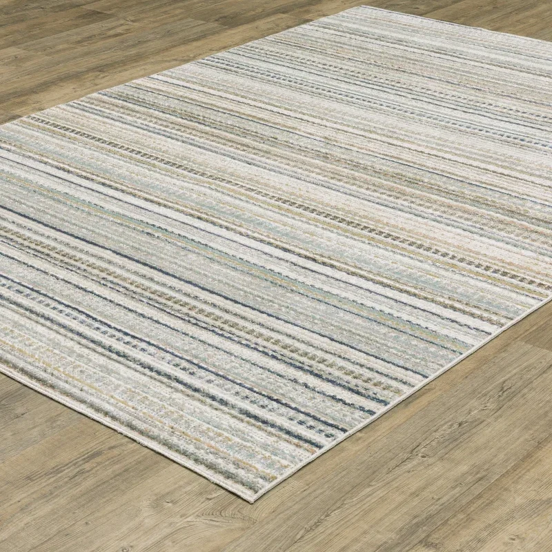 Tapete Cava Rayas Finas en Beige con Verde sobre el piso