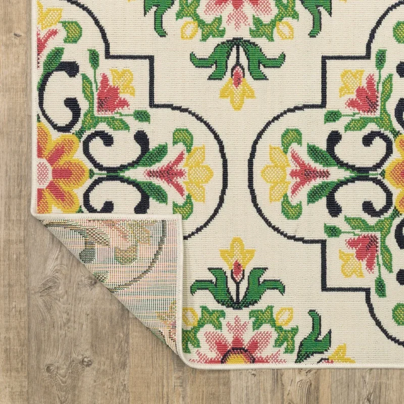 Tapete Colibrí Azulejos Florales en Marfil