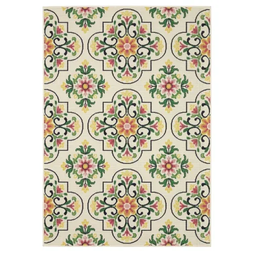 Tapete Colibrí Azulejos Florales en Marfil