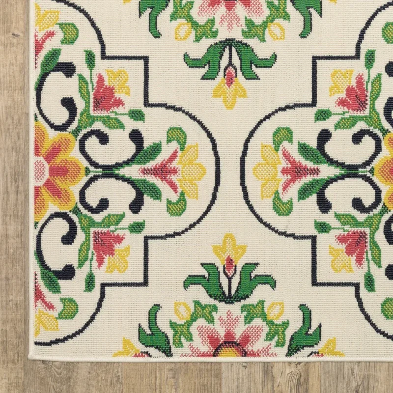 Tapete Colibrí Azulejos Florales en Marfil