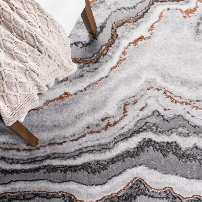Tapete Destreza de Capas Ondulantes en Gris con Naranja