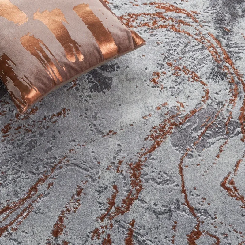 Tapete Destreza de Trazos Fluidos en Gris con Naranja