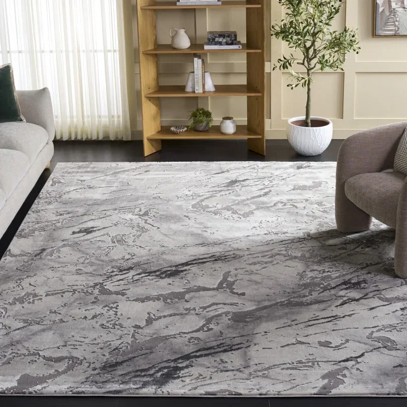 Tapete Destreza de Trazos Marmóreos en Gris con Gris Oscuro