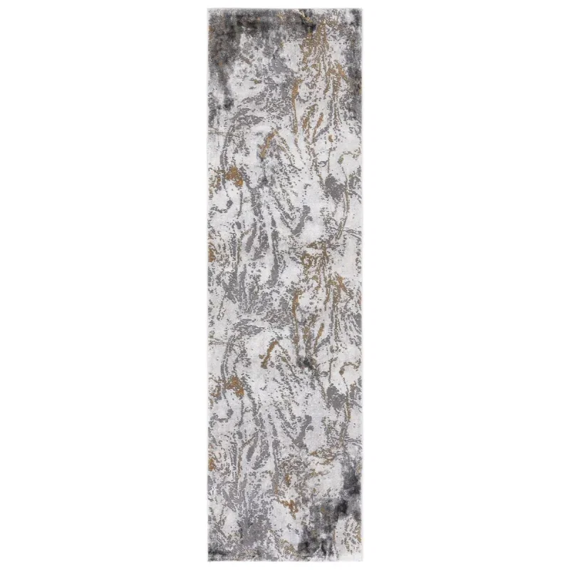 Tapete Destreza de Volutas Distressed en Gris con Dorado