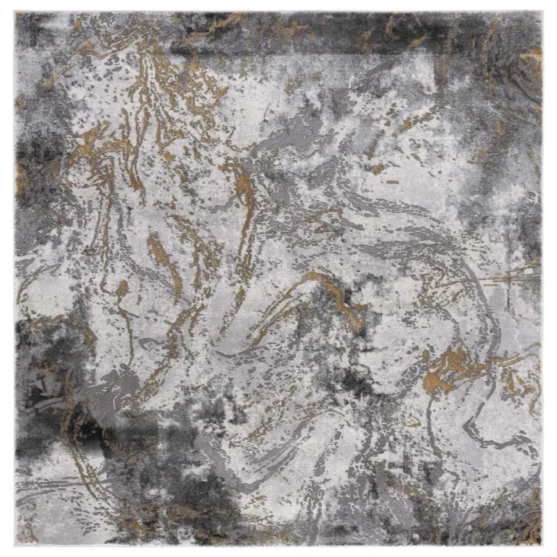 Tapete Destreza de Volutas Distressed en Gris con Dorado
