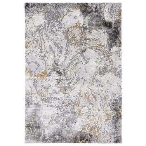 Tapete Destreza de Volutas Distressed en Gris con Dorado