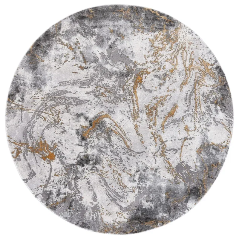 Tapete Destreza de Volutas Distressed en Gris con Dorado