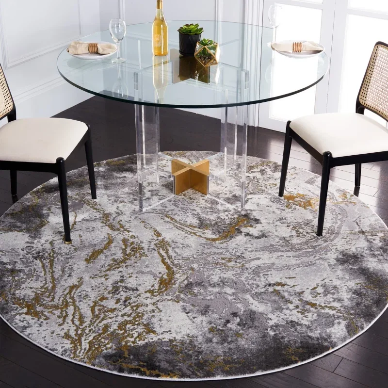 Tapete Destreza de Volutas Distressed en Gris con Dorado