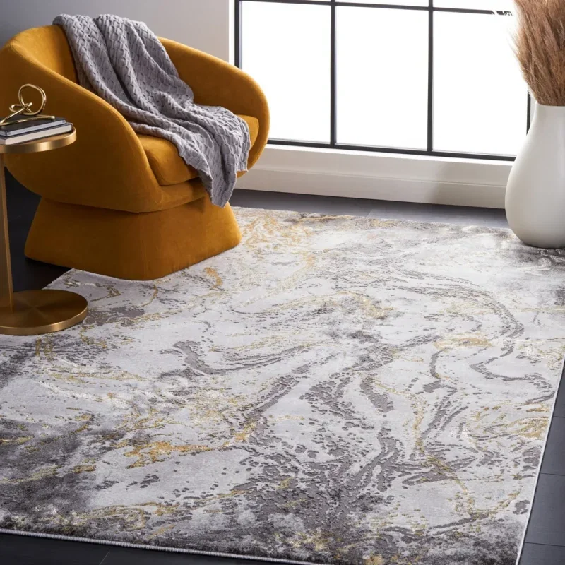 Tapete Destreza de Volutas Distressed en Gris con Dorado
