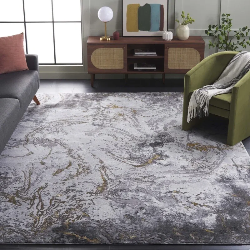 Tapete Destreza de Volutas Distressed en Gris con Dorado