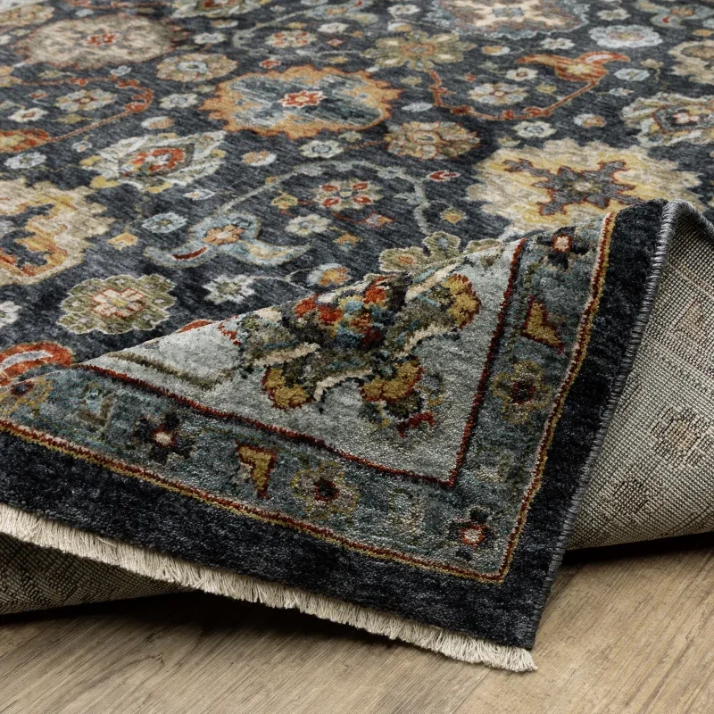 Tapete Dinastía Floral Persa en Azul con Marfil, detalle de la textura 3