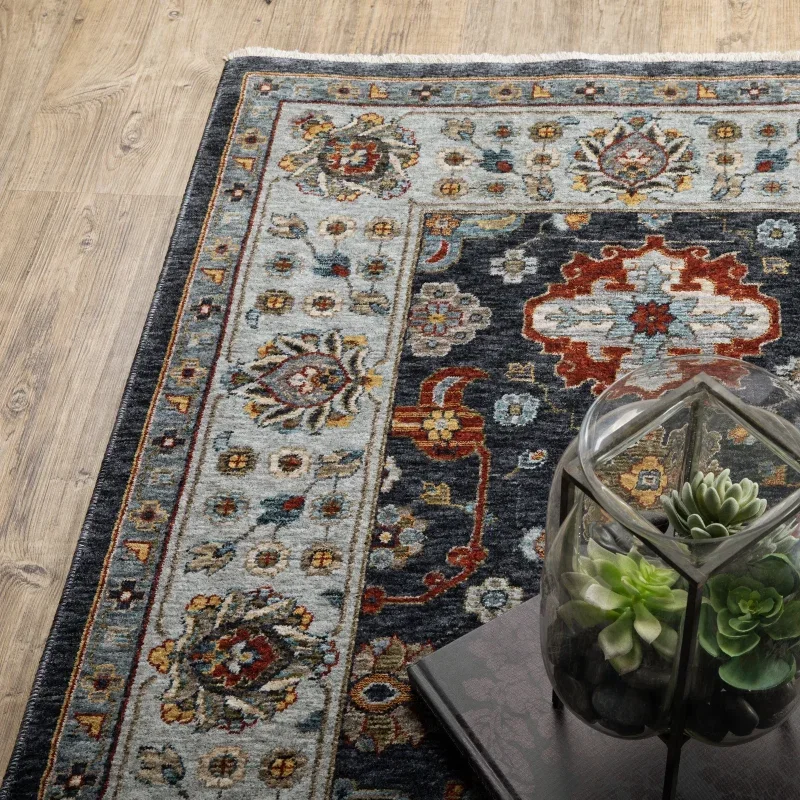 Tapete Dinastía Floral Persa en Azul con Marfil sobre el piso 3