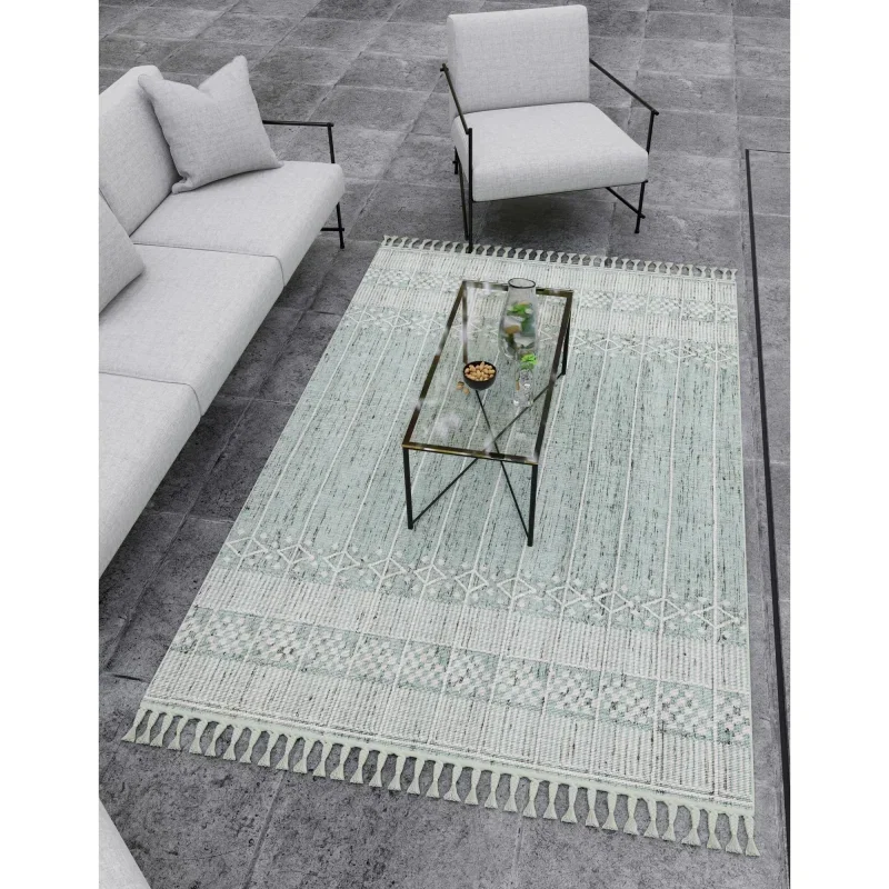 Tapete Exterior Bohemio Rayas Bohemias en Verde Mar
