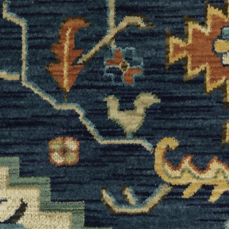 Tapete Fiorella Medallón Heriz en Marino, detalle de la textura 3