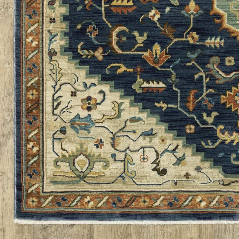 Tapete Fiorella Medallón Heriz en Marino, detalle de la textura 4