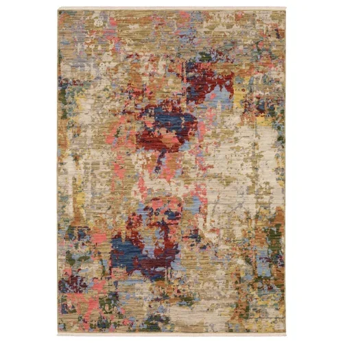 Tapete Lienzo Abstracto en Beige con Rojo