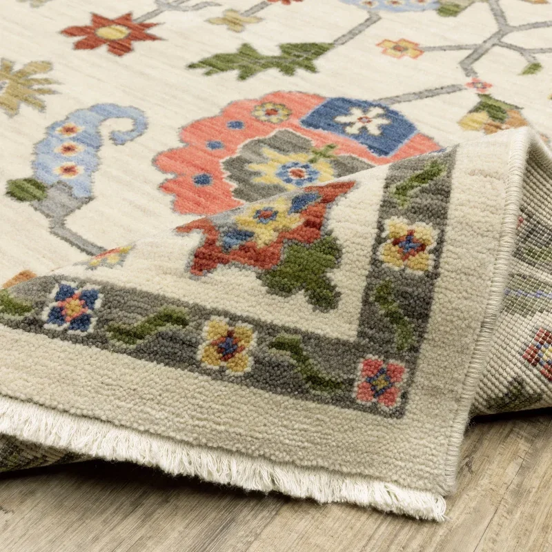 Tapete Luciana Enrejado Floral en Marfil, detalle del grosor