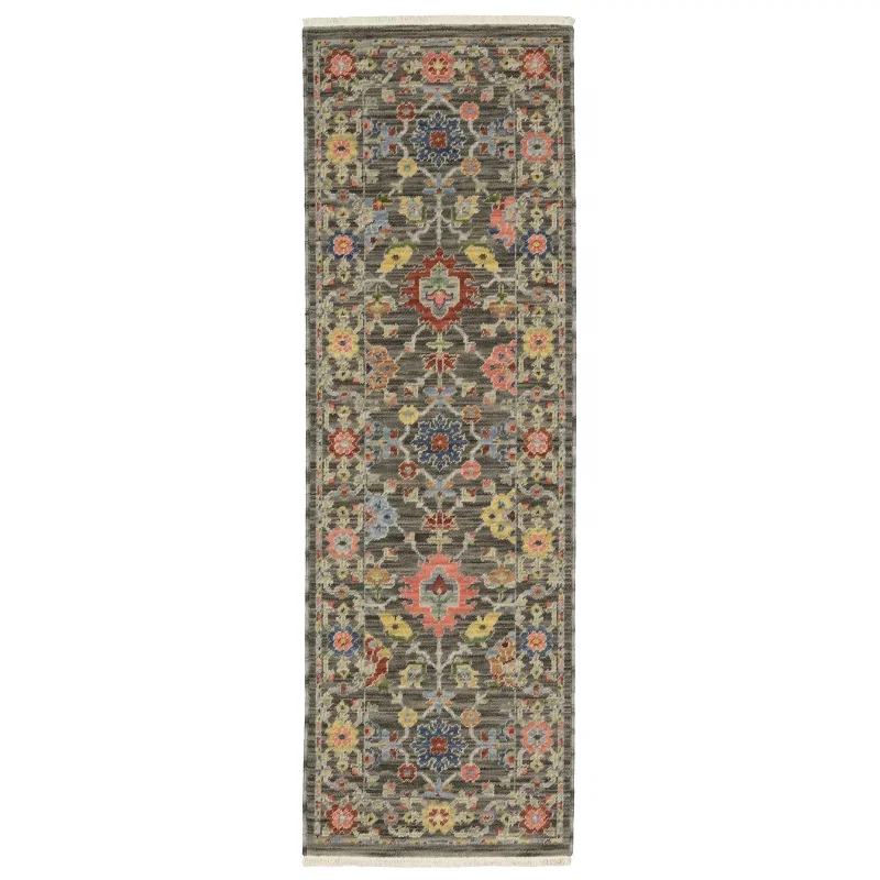 Tapete Luciana Floral en Gris con Coral