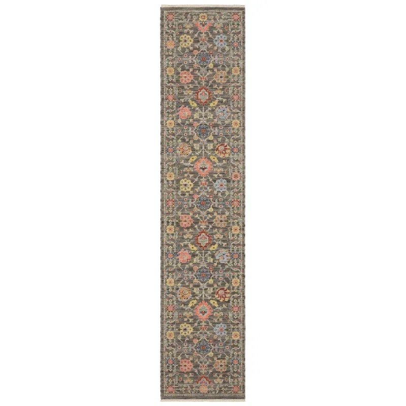 Tapete Luciana Floral en Gris con Coral