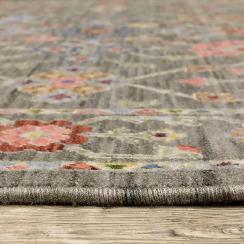 Tapete Luciana Floral en Gris con Coral