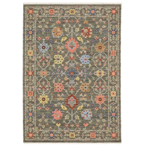 Tapete Luciana Floral en Gris con Coral