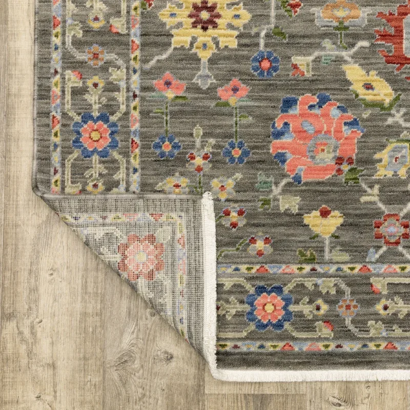 Tapete Luciana Floral en Gris con Coral