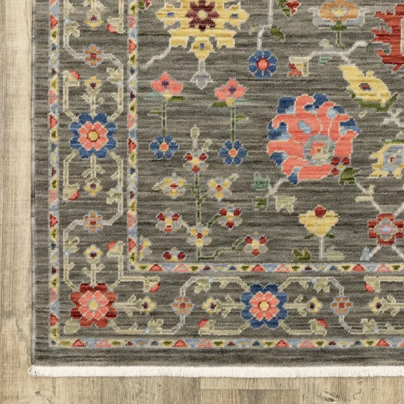 Tapete Luciana Floral en Gris con Coral