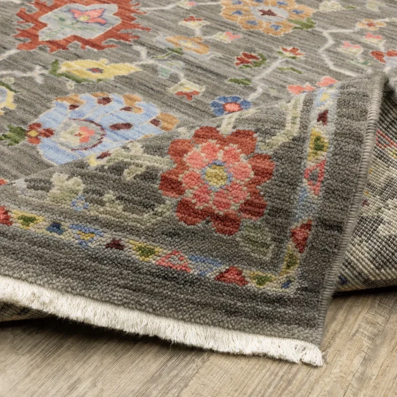 Tapete Luciana Floral en Gris con Coral