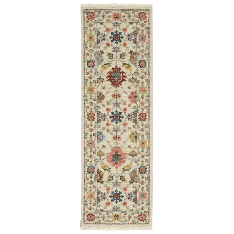 Tapete Luciana Floral en Marfil con Coral