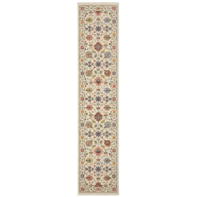 Tapete Luciana Floral en Marfil con Coral
