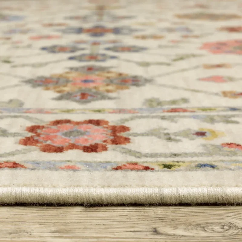 Tapete Luciana Floral en Marfil con Coral