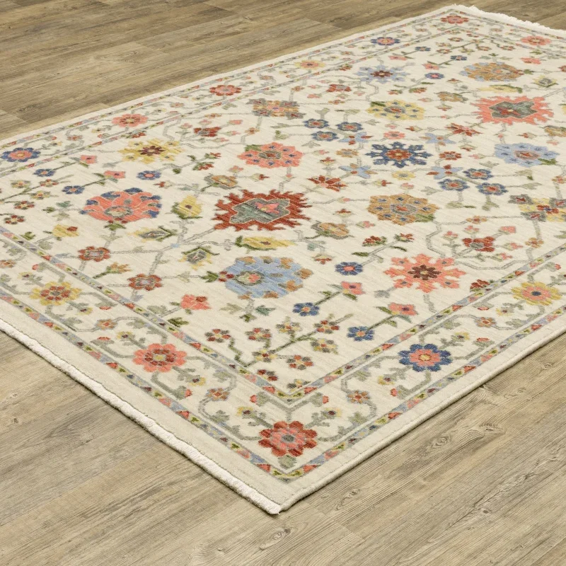 Tapete Luciana Floral en Marfil con Coral
