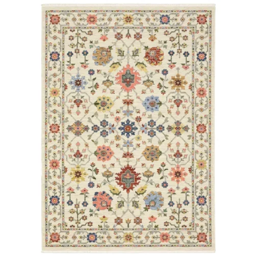 Tapete Luciana Floral en Marfil con Coral