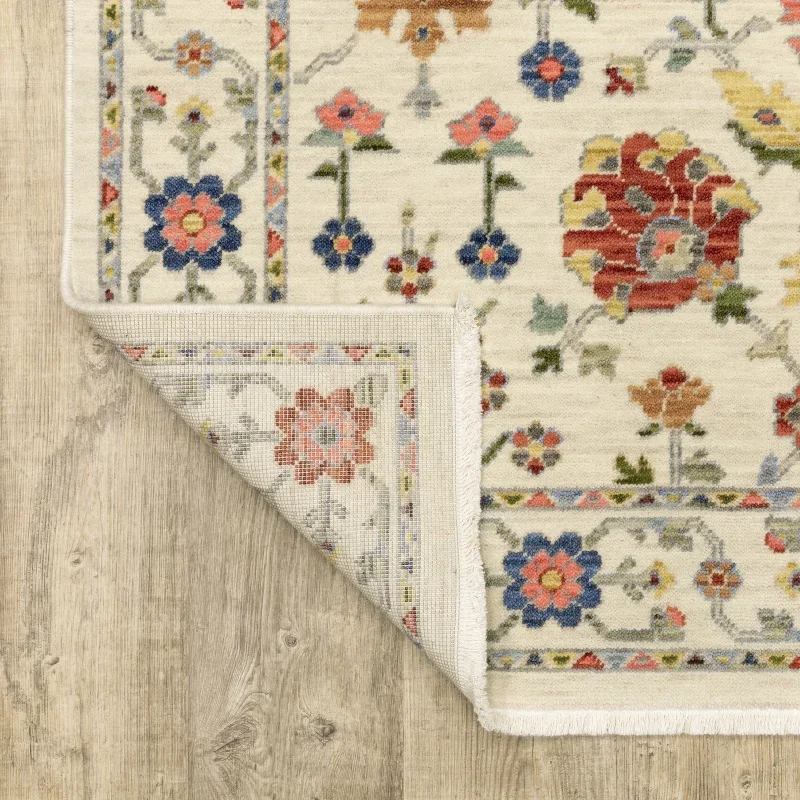 Tapete Luciana Floral en Marfil con Coral