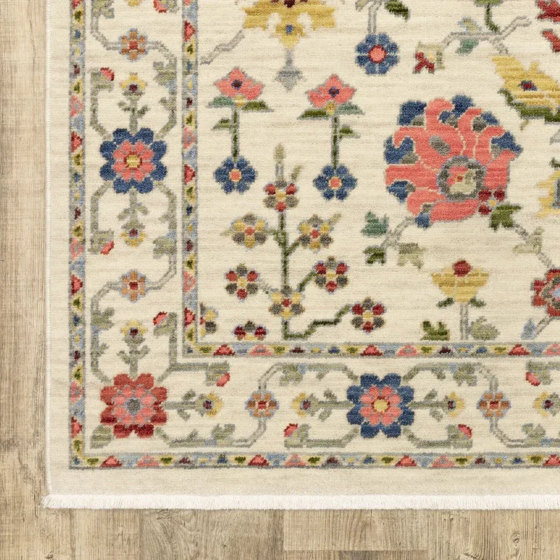 Tapete Luciana Floral en Marfil con Coral