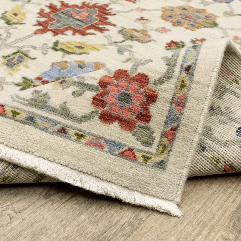 Tapete Luciana Floral en Marfil con Coral