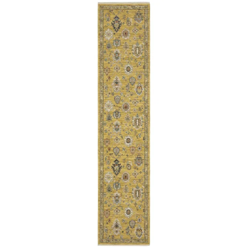 Tapete Luciana Floral Vibrante en Dorado, versión corredor 2