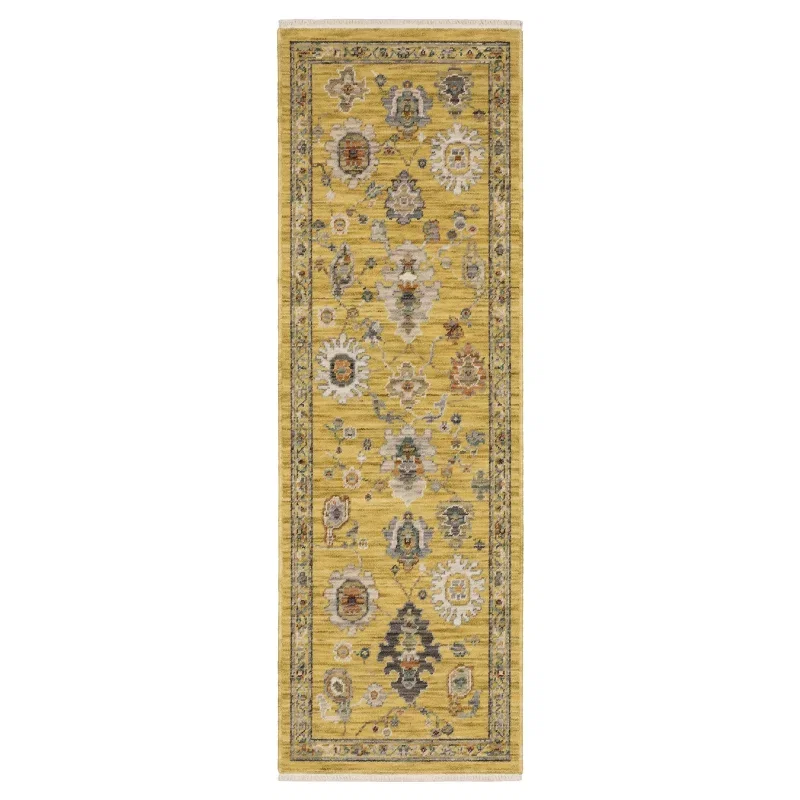 Tapete Luciana Floral Vibrante en Dorado, versión corredor