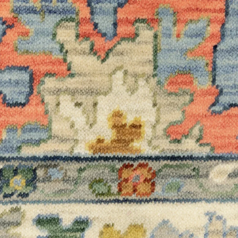 Tapete Luciana Oushak con Borde en Azul Claro, detalle de la textura 3