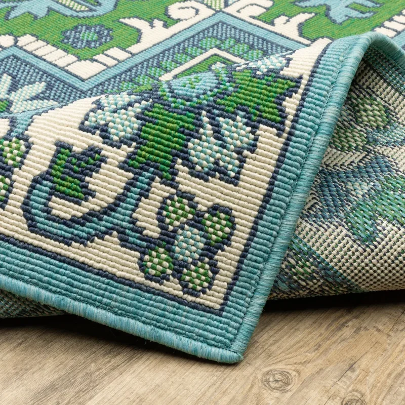 Tapete Regata Medallón en Verde con Azul, detalle de la textura